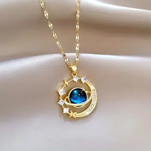 1 piece, Dreamy Planet Moon Pendant Necklace, high-quality jewelry, upgraded version of an elegant necklace, high-end decorative necklace, suitable for daily wear, wedding season accessory, suitable as a gift for best friends, classmates, and good friends