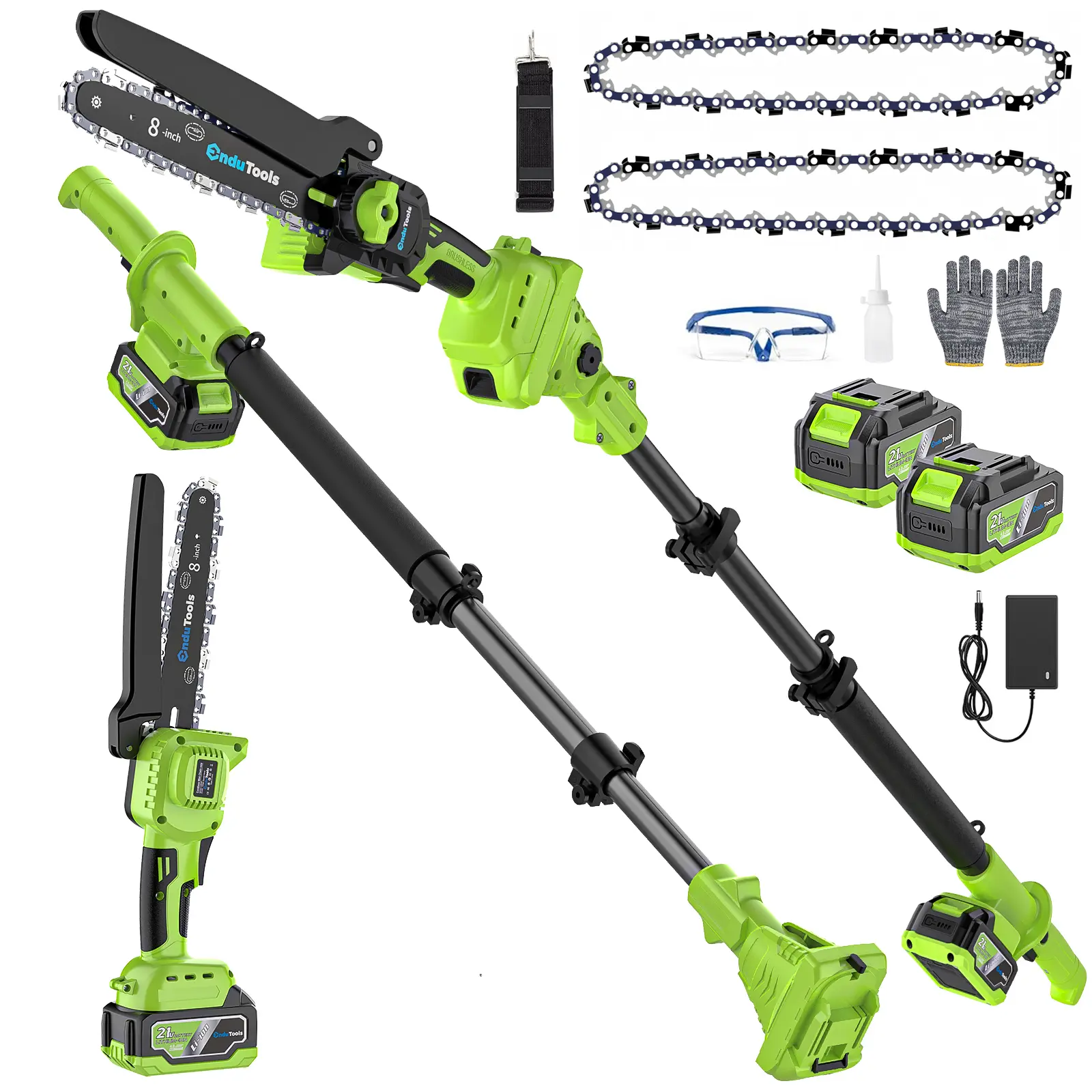 2-in-1 Brushless 8 Inch Pole Saw & Mini Chainsaw, Up to 15FT Reach with Extension Pole, Tool-Free Chain Tension, 4.0Ah Battery, for High Tree Trimming, Limb Branch Cutter Pruner summervibes