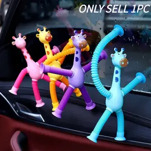 Stretchy Giraffe Suction Cup Toy, Pull String Tube Toy, Stress Relief Travel Toy for Kids, Boys and Girls Gift, Maracas Sensory Toy