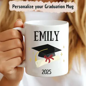 Personalized Graduation Mug - Custom Name and Year - Graduation Gift 2025 - Cap and Diploma Design - College or High School Grad Mug - Made-to-Order
