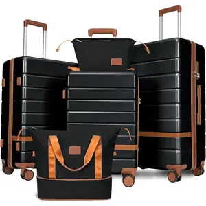5 count Luggage Set for Family Travel, Lightweight Hardshell PC+ABS Suitcases set, Suitcase with 8 Smooth Spinner Wheels, TSA Lock, YKK Zippers(20' 24' 28' Black)