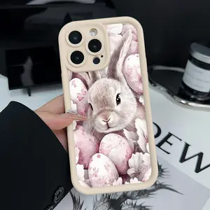 Easter Egg Bunny Pattern Phone Case for iPhone 16 15 14 Pro Max 13 12 11 XR XS Plus Shockproof Non Slip Military-Grade Protection Silicone Cover