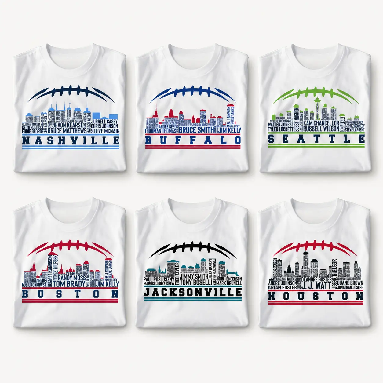 Custom Legend Names Typographic City All Team Football White T-shirt, Fan Gift