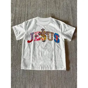Glimmora Religious Faith Cross and Jesus Graphic Print Women S Crew Neck T Shirt Featuring Multi Color Gemstone Accents