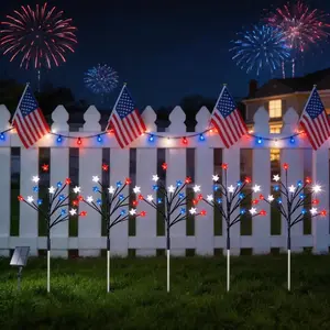 【Summervibes】8-Piece Flag Light Set, 4th of July Decorations 8 Lighting Modes, 8-in-1 American Flag Solar Lights, Memorial Day Decorations Featuring Red, White, and Blue Lights for Independence Day Pathway Garden Decorations Yard Pathway