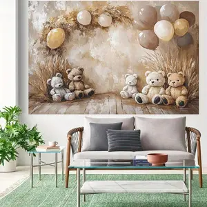 1pc 2D Flat Teddy Bear Youngsters Baptism Backdrop Plush Toys Balloons - Neutral Tone Polyester pty Banner Suitable Birthdays Youngsters Baptism Tailgate decors - Electricity Required Multiple Teddy B White
