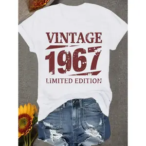 Retro Style, Women'S Printed Cotton T-Shirt, Casual Short-Sleeved Round Neck Top Spring And Summer, Women'S Clothing, Letter Pattern Printing