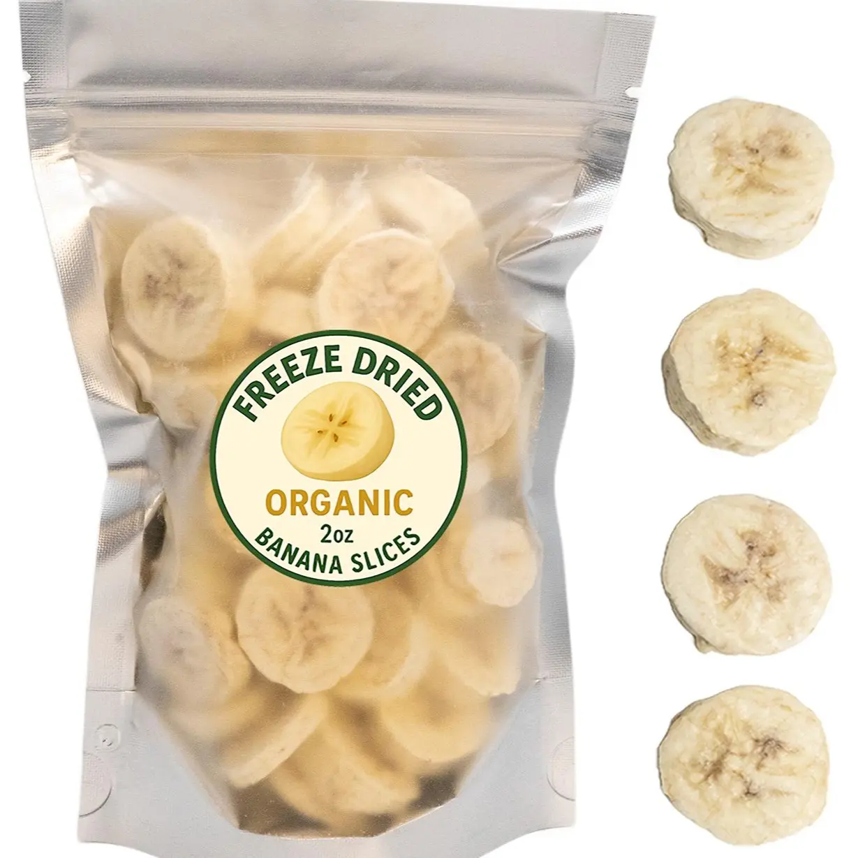 Freeze Dried Organic Banana Slices - 2oz Large Bag - Fast Shipping
