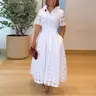 CHICME 2026 Women's Short-Sleeve Turn-Down Collar Plaid Mesh Double-Layered Cinched Bow Tie Waist A-Line Shirt Dress with Pocket, Long Casual Dress for Wedding Guest, Shortsleeve, Long Dresses For Women