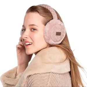 C.C Cable Knit Earmuffs with Faux Fur for Women