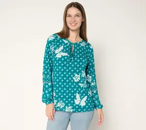 Belle Boho by Kim Gravel Free Spirit Floral Tie Dye Border Trim Top