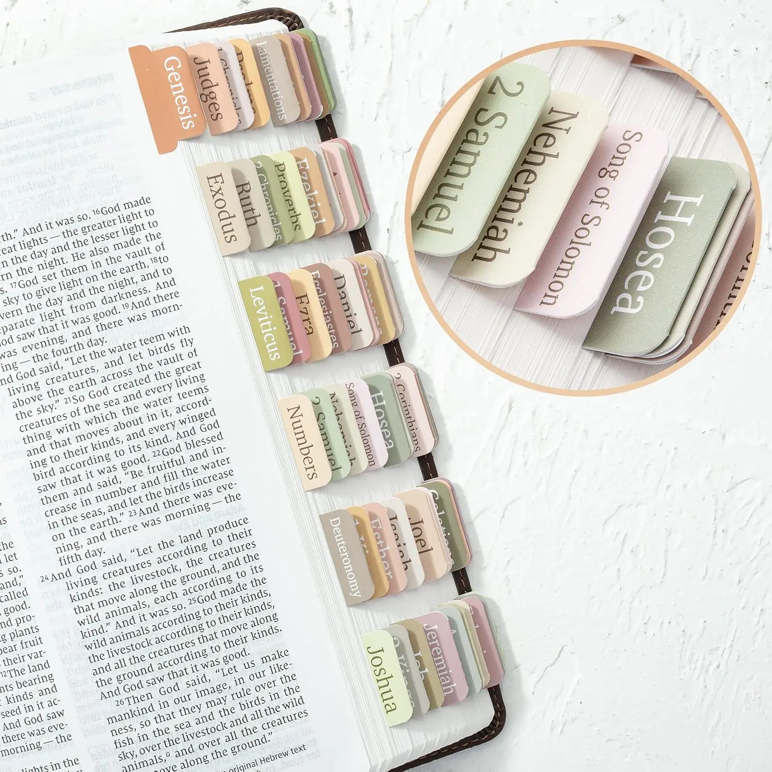 Bible Tabs, 75 Tabs, Bookmarks, Boho Style, Laminated Bible Tabs for Women and Men, Tabs for Study Bible, Large Print Bible Index Tabs