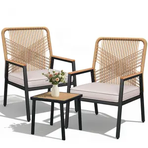 TLGREEN 3-Piece Patio Furniture Set, Outdoor Rattan Chairs with Table, Garden Set with 3.15in Thick Cushions, WPC Armrest, for Balcony, Backyard, Terrace