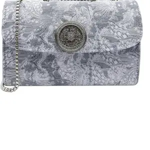 Women's Trendy Small Flap Shoulder Purse with Chain Strap - Grey Crossbody Handbag