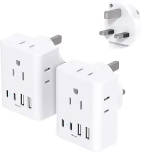 2 Pack  to UK Ireland Travel Plug Adapter, Type G Plug Adapter with 4 Outlets 4 USB Ports (2 USB C), UK Power Adapter for  to London England Scotland  Kenya Qatar Hongkong