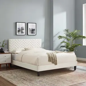 Modway Leah Chevron Tufted Performance Velvet Full Platform Bed in White