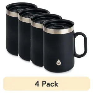 (4 pack) TAL Stainless Steel Brew Coffee Mug 15 fl oz, Black