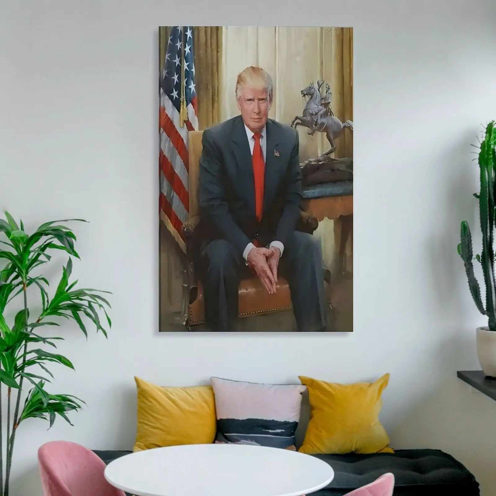 Wood Frame Donald Trump Canvas Wall Painting Official Presidential Portrait Art Aesthetic Painting Poster for Bedroom Living Room Office Decoration