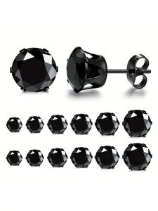 A Set of 12 Minimalist Black Earrings Stack Made from Stainless Steel, Ranging from 3Mm to 8Mm, Ideal for Both Genders, Perfect for Everyday Use Or Special Occasions, And Can Be Gifted to Friends, Without Battery, Ear Studs