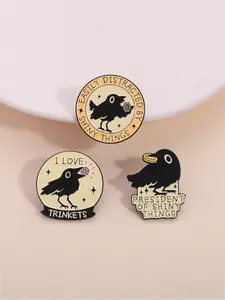 3-Piece Funny Crow Badge Set with Self-Deprecating Slogans, Trendy Style Gifts for Best Friends, Unique Star Chaser Accessories, Drop Set Pins