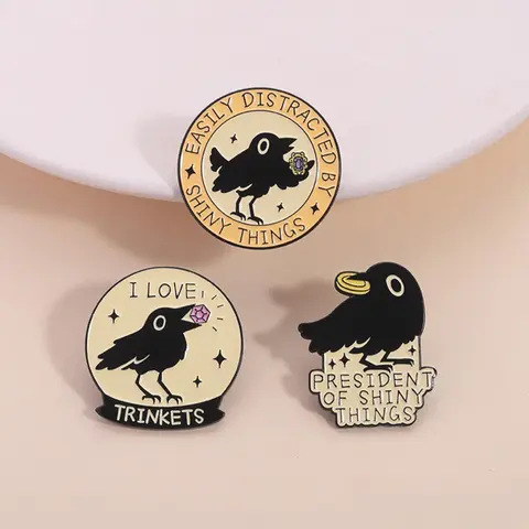 3-Piece Funny Crow Badge Set with Self-Deprecating Slogans, Trendy Style Gifts for Best Friends, Unique Star Chaser Accessories, Drop Set Pins Things Brooch Pins, Alloy Brooch Pin