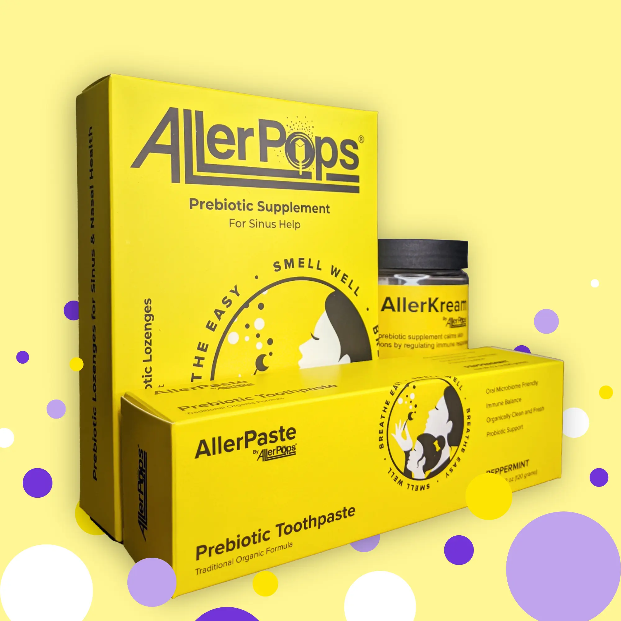 AllerPops Super Kit: AllerKream, AllerPaste, and AllerPops Lozenges Immune Support Prebiotic Supplement Daily Balance Routine Sinus Help