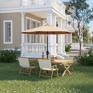 10FT Outdoor Patio Umbrella with 40 Solar Powered LED Lights, Heavy Duty 8 Rib Sun Shade with Crank & Tilt System, Waterproof UV Protection Canopy for Backyard, Deck, Pool and Garden Decor