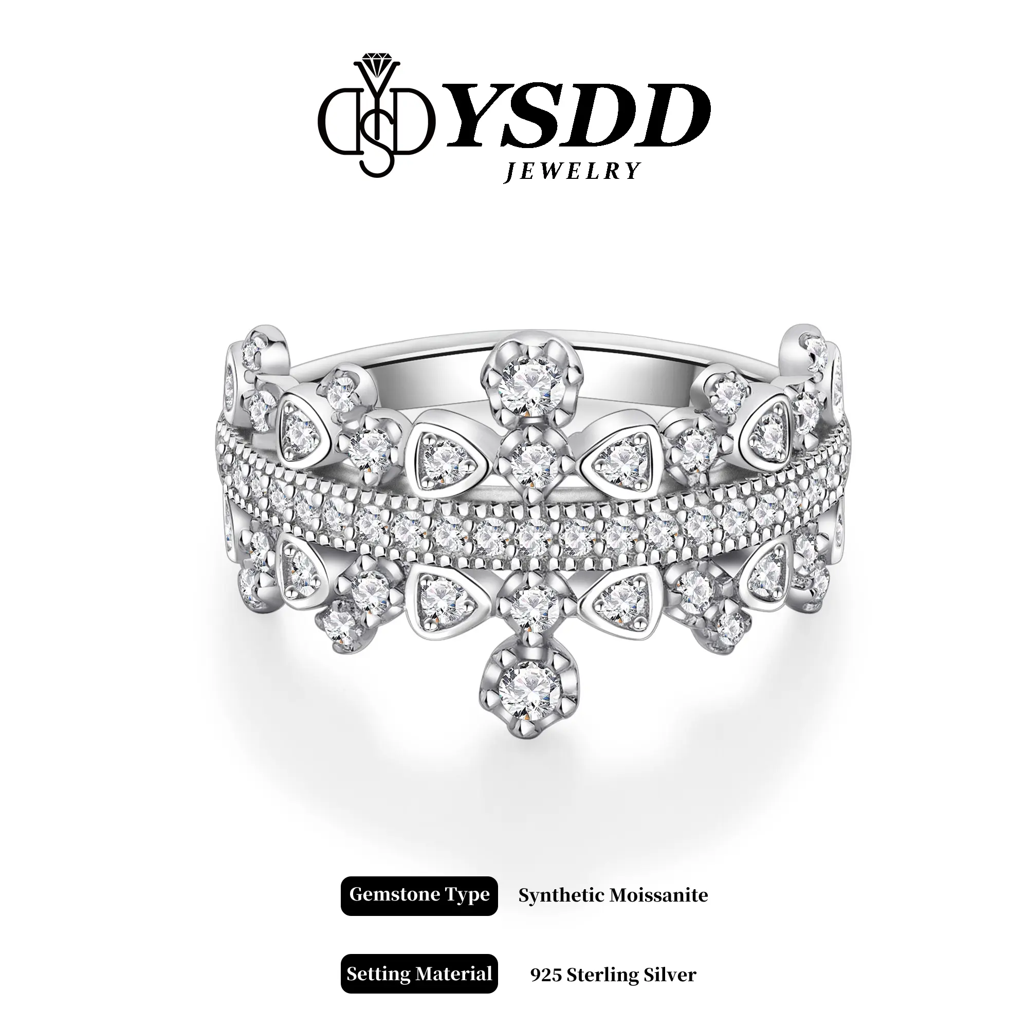 【#317 Victoria】All Synthetic Moissanite Vintage Tiara Layered Statement Rings in 925 Sterling Silver Crown Layered Ring, Anniversary/Birthday/Wedding/Valentine/Christmas Gift for Her
