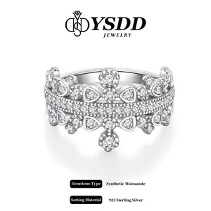 【#317 Victoria】All Synthetic Moissanite Vintage Tiara Layered Statement Rings in 925 Sterling Silver Crown Layered Ring, Anniversary/Birthday/Wedding/Valentine/Christmas Gift for Her