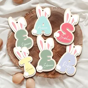 Personalized Easter Bunny Name Tag, Custom 3D Wooden Letter Tag, Spring Basket Name Charm for Kids, Cute Bunny, Gift For Kid, Easter Card