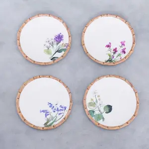 Beatriz Ball Vida Bamboo Floral Melamine Salad Plates, Set of 4