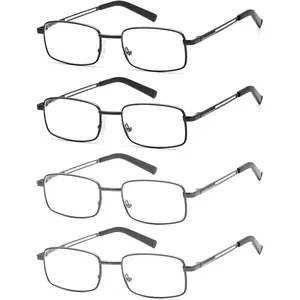 Reading Glasses Men, Metal Stainless Flex Readers with Soft Cases, Clear Lens Blue Light Glasses 4-Pack: 2 Black 2 Gunmetal High Quality Eyewear