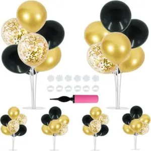 6 set balloon centerpieces for table black gold confetti balloon stand kit for graduation party decoration birthday anniversary new year party decorations