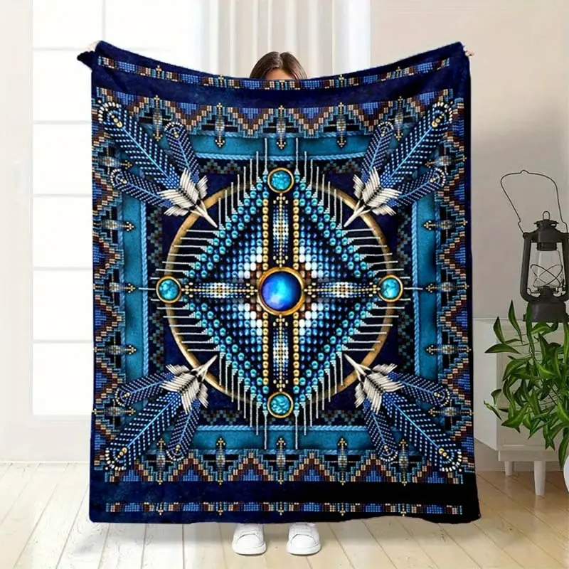 Cozy Mandala Throw Blanket with 3D Native Bead Design - Soft, Skin-Friendly Flannel for Bed, Sofa, Couch - Versatile & Comfortable Gift Idea