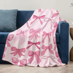 Flannel Digital Printing Bow Warm And Comfortable Bed Sheet, Office Nap Blanket, Airplane Business Blanket, Air Conditioning Blanket, Sofa Blanket, Outdoor Camping Blanket