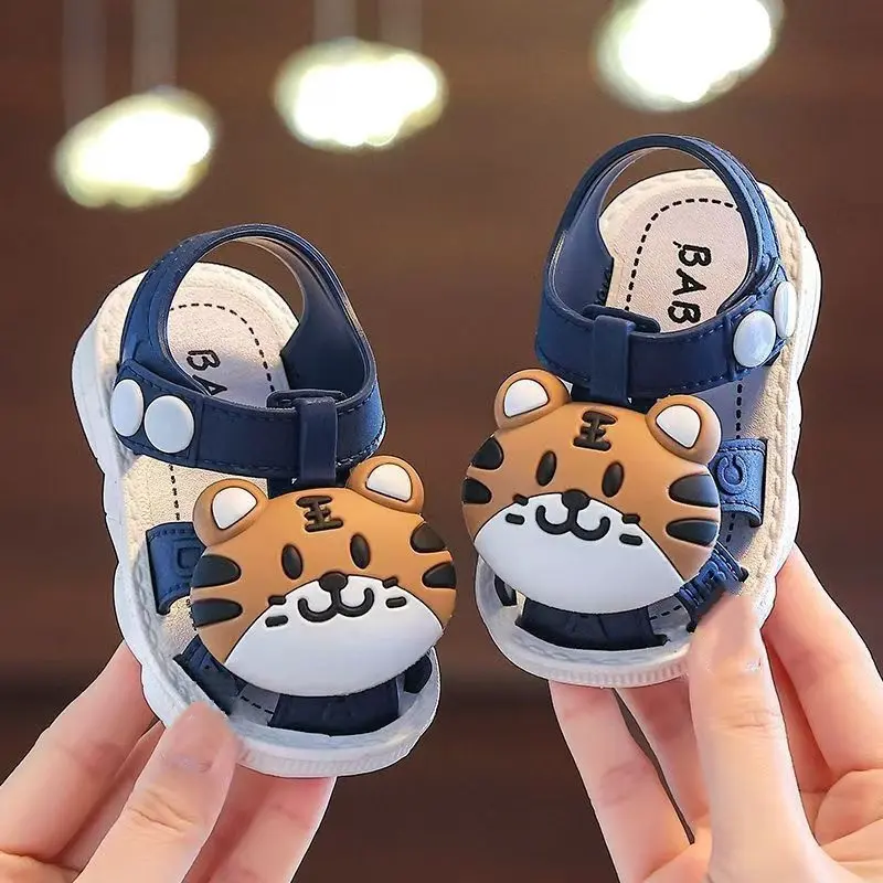 Boys' Solid Blue Open-Toe Sandals - Soft Rubber Sole, Non-Slip Casual Wear Shoes for US 2.5 Infant, US 3.5 Toddler First Walkers, Summer Outdoor Use