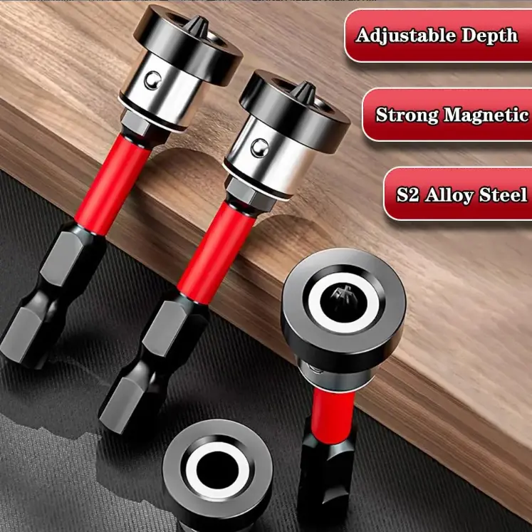 5Pcs PH2 Non-slip Depth Control Screwdriver Bits, Magnetic Cross Head Drill Bits with Positioning Ring, Wear-resistant Hex Shank Driver Bits for Woodworking Wall Screw Repair Power Tool Parts drywall screwdriver bit stop adjustable