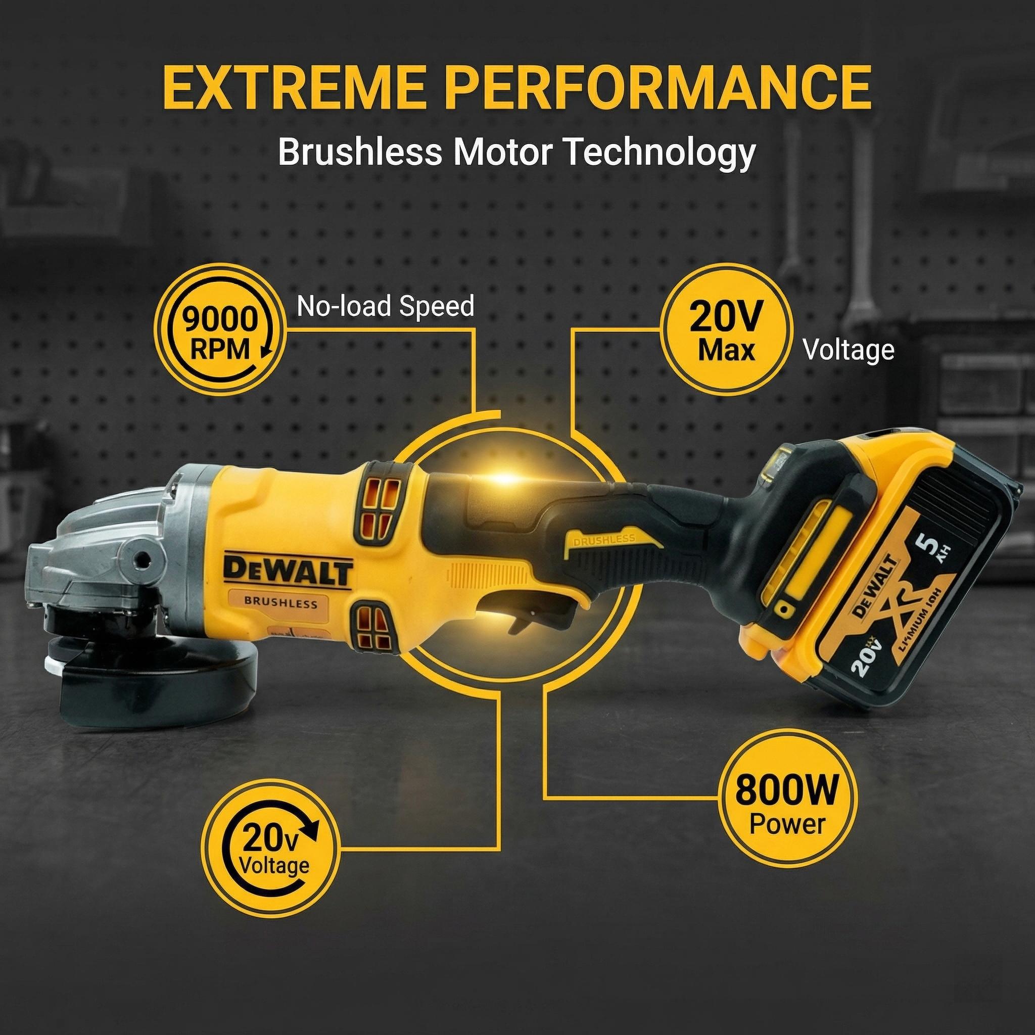 DEWALT DCG405-125 20V Angle Grinder, 800W Power, 125mm Disc Diameter, Ideal for DIY and Construction tool kit set