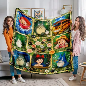 Totoro Ponyo Cat Bus Inspired Anime Blanket Cute Cozy Forest Vibes Ultra Soft Fluffy Throw Blanket for Bedroom Sofa Anime Room Decor Kids Room Gift for Fans Cozy Life Style