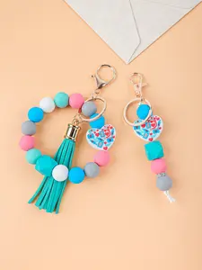 1PC Mediterranean-Style Silicone Bead Bracelet Keychain, Tassel Bead Keychain, Nurse Appreciation Gift, Healthcare Worker Keychain, Keychain for bags, Handmade Beaded Bag Charm, Heart-Shaped Silicone Bead Accessory, Nurses' Day Gift