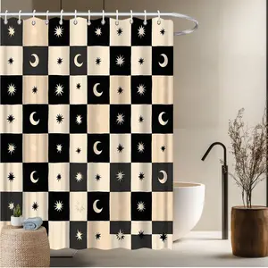 1pcs Star Moon Pattern Bath Curtain-2D Flat Star And Moon Pattern Splicing Design Style Print Bath Curtain Fun Home Curtain Bathroom Decoration Bathtub Decoration 70.8x70.8 inches