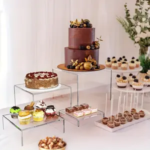 New Set of 4 Crystal Clear Acrylic Boxes Cube Display Buffet Nesting Risers with Hollow Bottoms Transparent Organiser Plastic