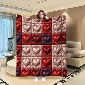 Three Color Heart Blanket, Creative Digital Print Flannel Throw, Thanksgiving Valentine Christmas Gift, Holiday Decorative Sofa Bed Cover