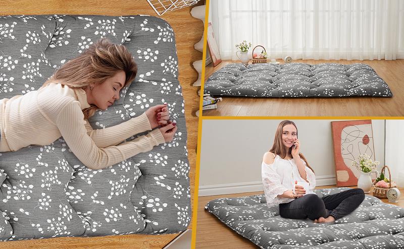 Garvee Twin Size Floral Pattern Japanese Futon Mattress for Adults, Ideal for Guest Rooms, Floor Sleeping, Camping, and Roll-Up Convenience