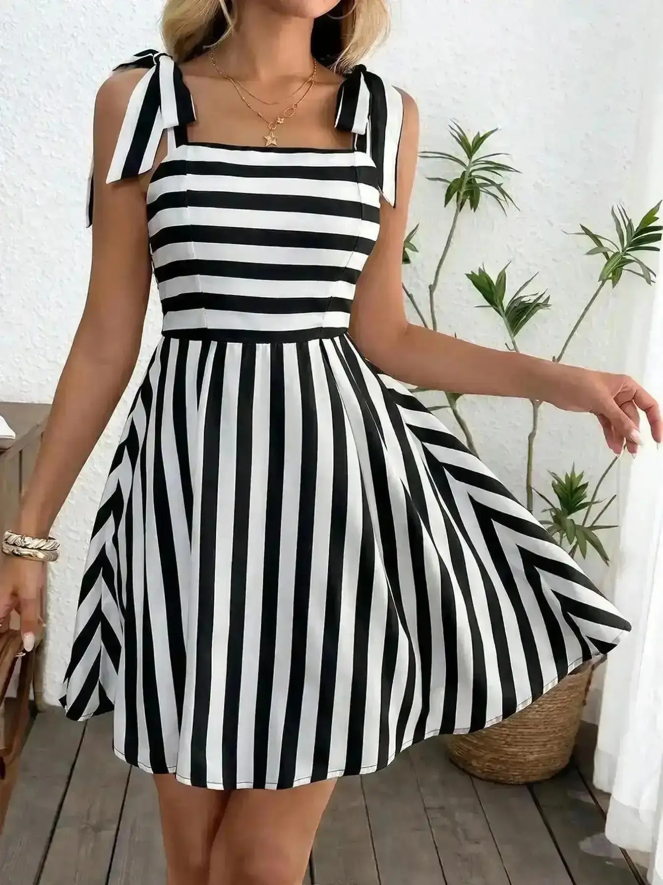 Fashion Party Mini Dress, Casual Wear Striped Spaghetti Strap Mini Dress, Summer, Beach, Fashionable, New In, Wardrobe Staple, Layering Piece, Special Occasion, Everyday, Cozy Style, Holiday Outfit, Vacation Ready