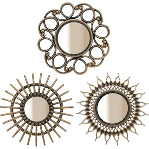 Retro Gold Mirrors for Wall Pack of 3. Round Mirrors. Decorative Mirrors.Small Wall Mirrors for Decor Home Decor.Plastic Frames.Glass Mirrors.Make Old Gold Color.NOT A Large Bathroom Vanity Mirror.