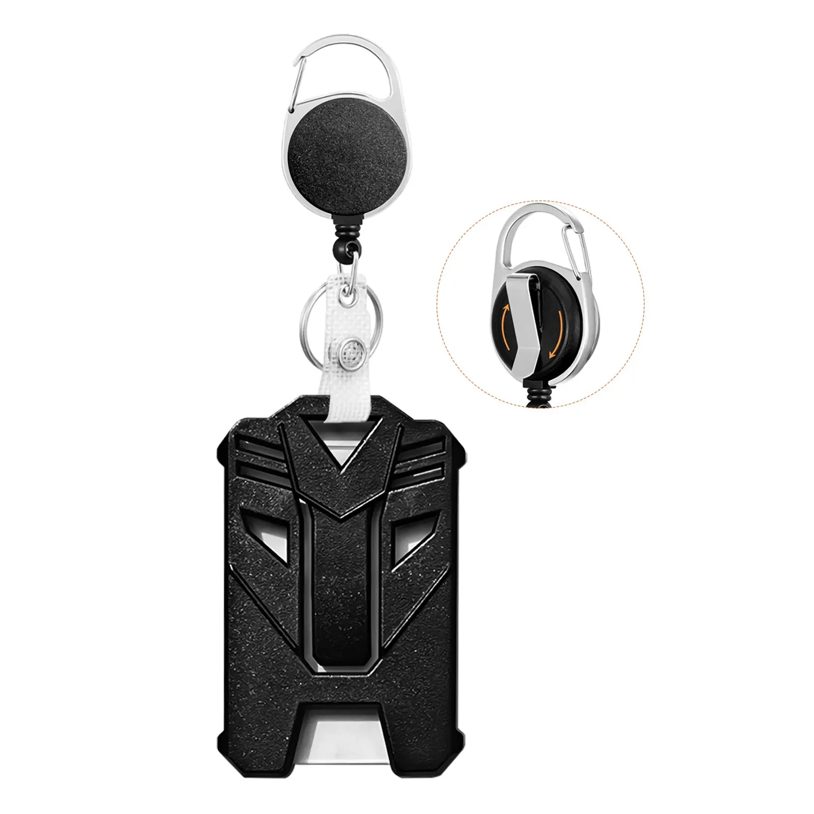 1/2/3Set ID Badge Holders with Rotation Clip, Tactical Hard Plastic Card Holder Holds 3-5 Cards, 4" x 2.65", Keychain Retractable 24" Fiber Pull Cord, Black Reels
