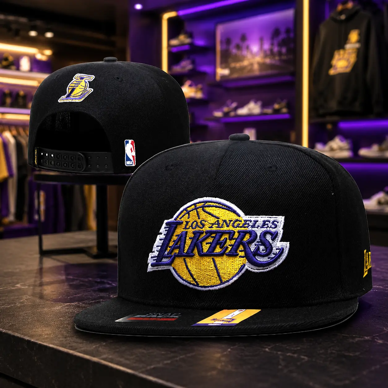 New era Retro LA Lakers Vibe Basketball Snapback | Premium Brand High Crown Cap | Camo Purple Yellow Visor Hat Unisex new1