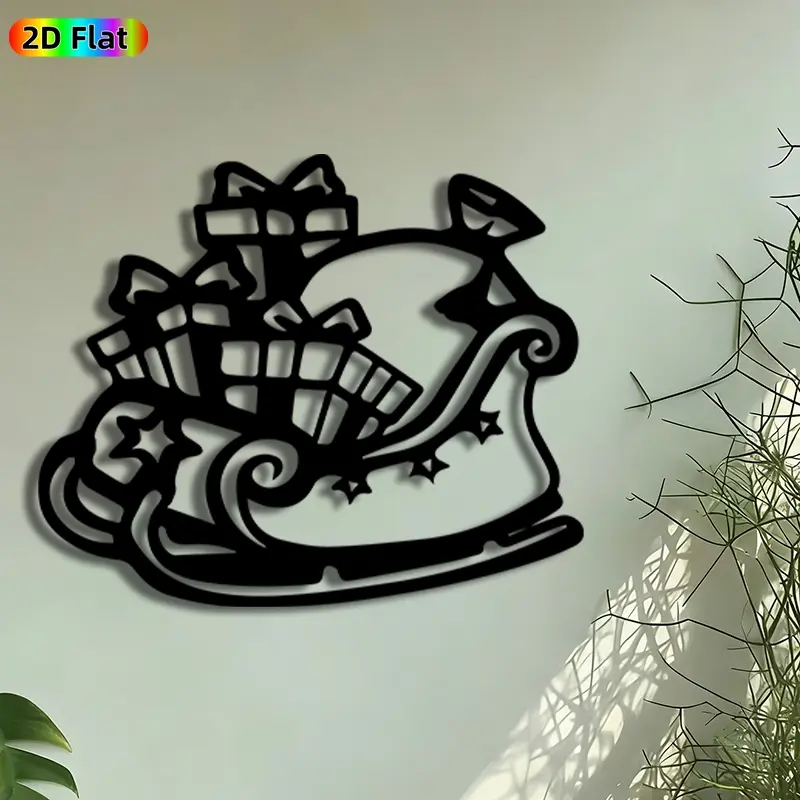 1pc Gift-Filled Sleigh Metal Wall Art, Christmas Sleigh Statue Mural, Artistic Metalwork, Intricate Craftsmanship, Perfect for Christmas, New Year Decor, Perfect for Living Room Porch Wall Studio Decor, Ideal Gift for Holiday Decor Enthusiasts.