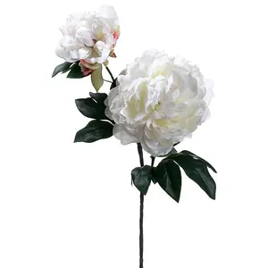 Cream Peony Spray with Bud 19.5" - Artificial Flower Stem